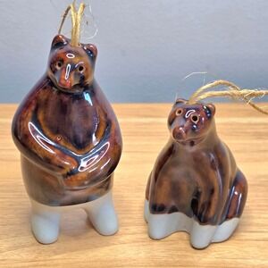 Seasons of Cannon‎ Falls Ceramic Brown Bear Ornaments Set of 2